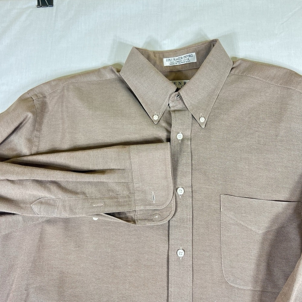 Vintage 2 Ply ENRO Oxford Cloth Button Down Shirt Mens 16 32/33 Beige Cotton